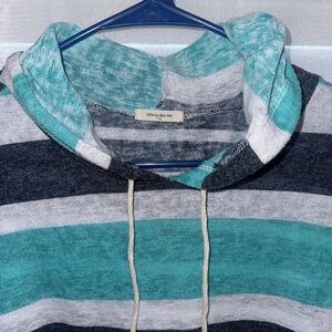 12 PM By Mon Ami Teal and Gray Striped Sweater
